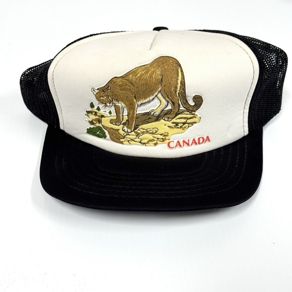 Vintage Other - Vintage‎ Mesh Snapback Trucker Hat Canada Cougar hat black and white